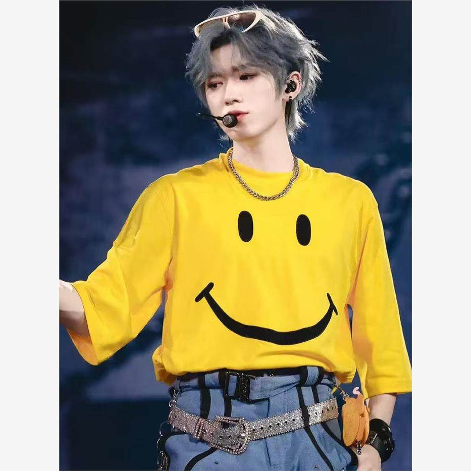 时代少年团演唱会宋亚轩同款黄色衣服宽松纯棉T恤大笑脸短袖男女