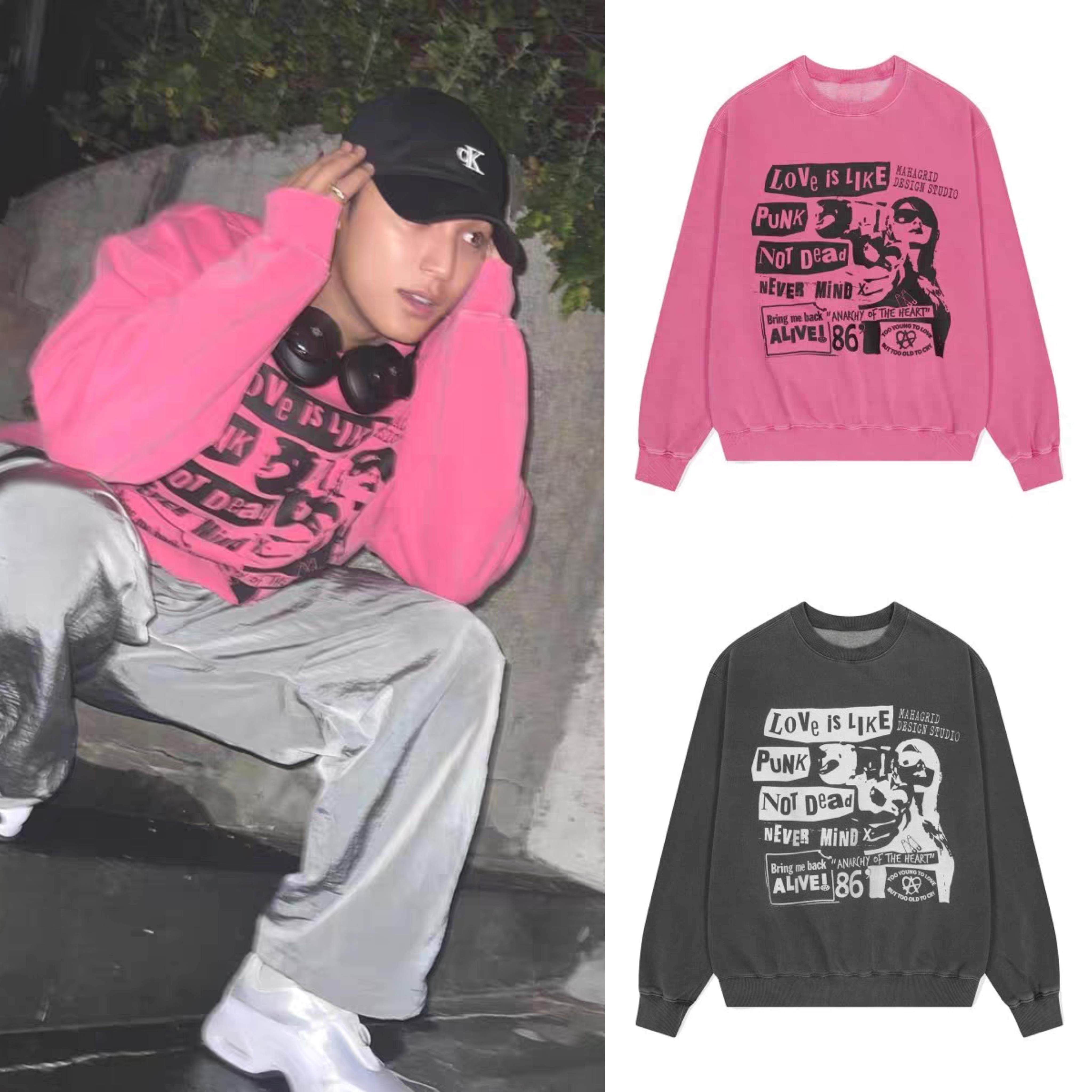 金珉奎同款涂鸦卫衣女复古长袖2025新款秋冬宽松上衣外套情侣装潮