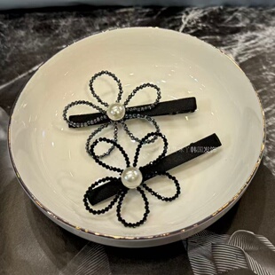 韩国高级感水晶花发夹侧边刘海夹气质珍珠发卡发饰一字夹头饰边夹