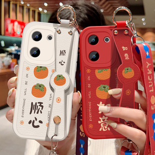 适用vivoy200手机壳防摔Y200i硅胶软边vivo可斜挎腕带Y200T镜头全包保护套女Y200GT喜庆文字背带挂绳红色新款