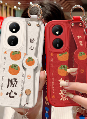 适用华为荣耀畅玩50Plus手机壳防摔CLK-AN00硅胶软边可斜挎腕带镜头全包保护套女喜庆文字背带挂绳红色新年款