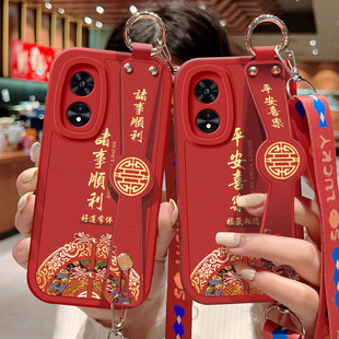 适用oppoa96手机壳防摔A97 5G硅胶软边OPPO可斜挎腕带A95镜头全包A93保护套女A92S中国风潮A91背带挂绳新年款