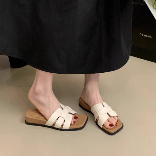 牛皮版踩屎感拖鞋坡跟厚底凉拖女