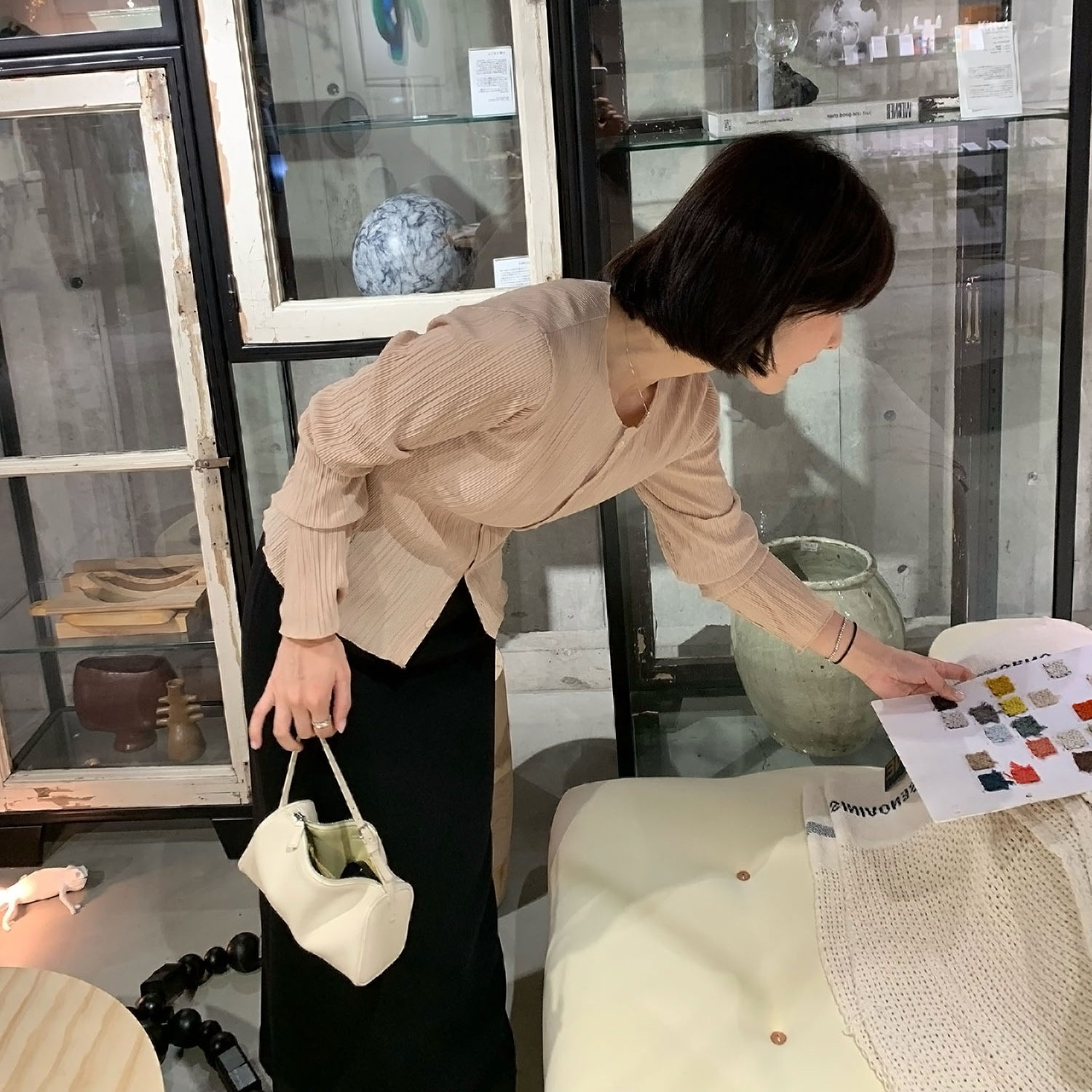 夏花花 自留推荐 温柔优雅细纹褶皱长袖小开衫上衣