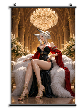 二次元动漫鸣潮美女心月狐卷轴装饰画免打孔客厅卧室挂画浪漫风