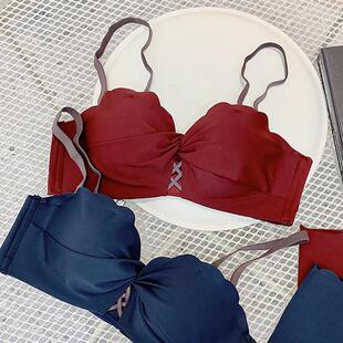 本命年内衣无痕红内衣女薄款婚庆喜气舒适小胸上托聚拢文胸罩套装
