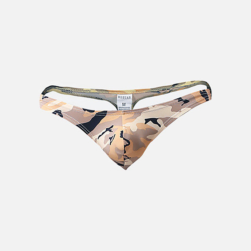 男士低腰迷彩丁字内裤男性感印花图案青年男士丁字内裤
