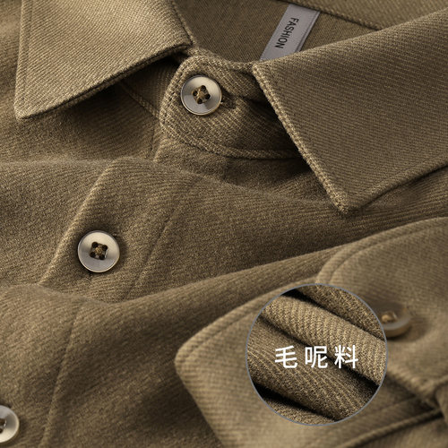 高端秋冬加厚保暖毛呢衬衫男长袖