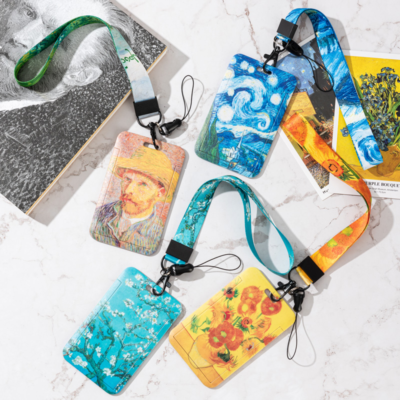 梵高油画风公交校牌挂脖门禁卡套