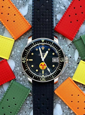 正品Lugran牌复古硅胶表带适配复古50寻潜水表劳欧20/22mm柔软