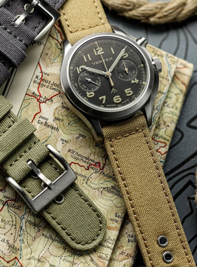 Lugran帆布表带英式复古工装质感粗犷优雅舒适透气耐用优质棉