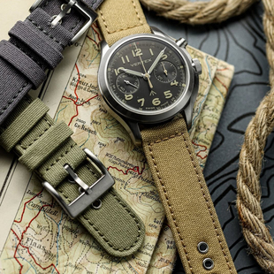 Lugran帆布表带英式复古工装质感粗犷优雅舒适透气耐用优质棉