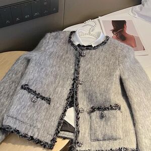 法式气质羽绒服灰色小香风外套女2023年秋冬新款羽绒内胆外套上衣