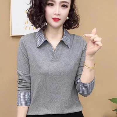 衫春秋宽松假两件长袖T恤女