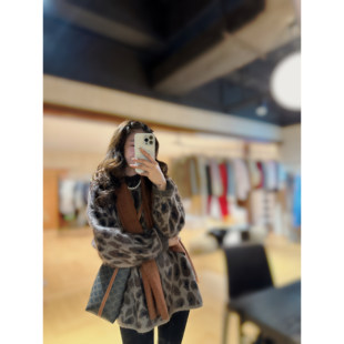 「野豹软绒」羊毛羊绒豹纹套头毛衣