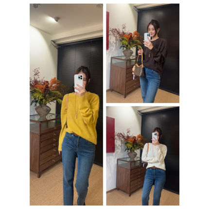 「绒暖三色」拉绒工艺羊绒羊毛圆领毛衣8805D226