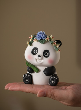 创意陶瓷可爱小熊猫茶宠摆件家居茶室茶桌装饰国风萌宠吉祥物礼品