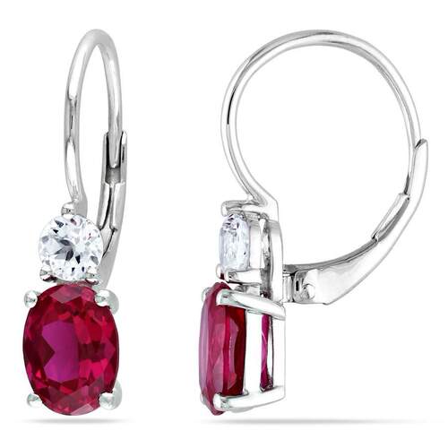 Amour 4 5 8 CT TGW Created Ruby白色蓝宝石Leverback耳环