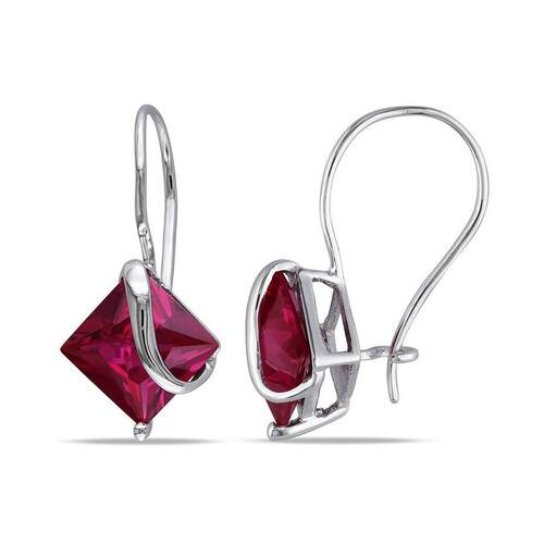 Amour 3 8 CT TGW方形Cut Created Ruby耳环10K白色金色