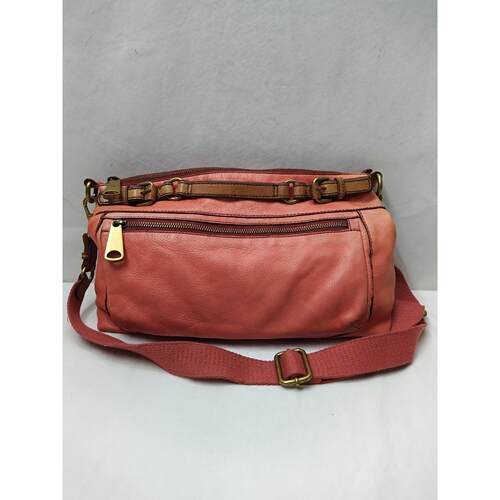 Fossil桔色真皮Zipper Closure斜挎包