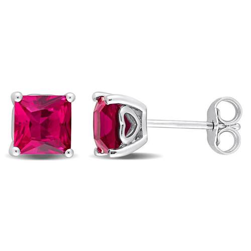 Amour 2 1 3 CT TGW方形Created Ruby耳钉纯银