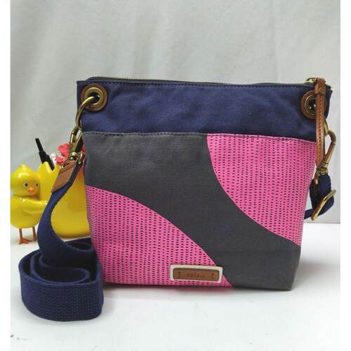 Fossil Keely多色涂层帆布粉色圆点Zipper斜挎包