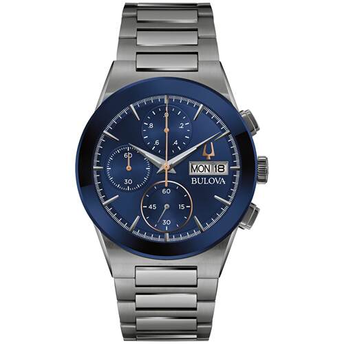 宝路华Bulova 98C143男手表男士石英计时表日期银不锈钢