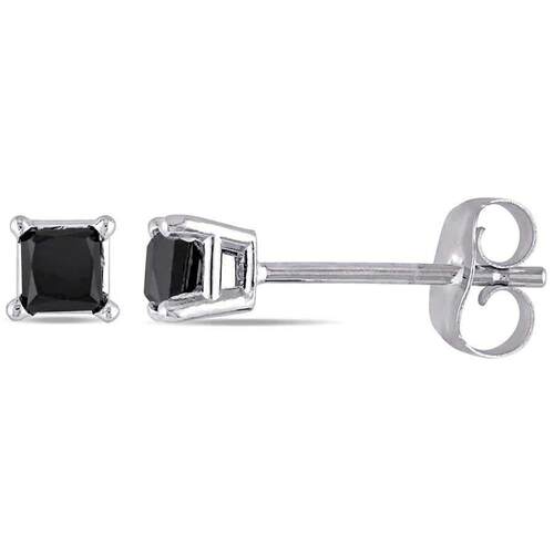 Amour 1 CT TW公主Cut黑色镶钻耳钉10K白色金色