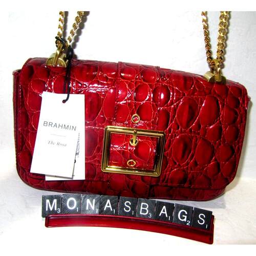 Brahmin Vanderbilt Rosa Sriracha深红色真皮斜挎包355
