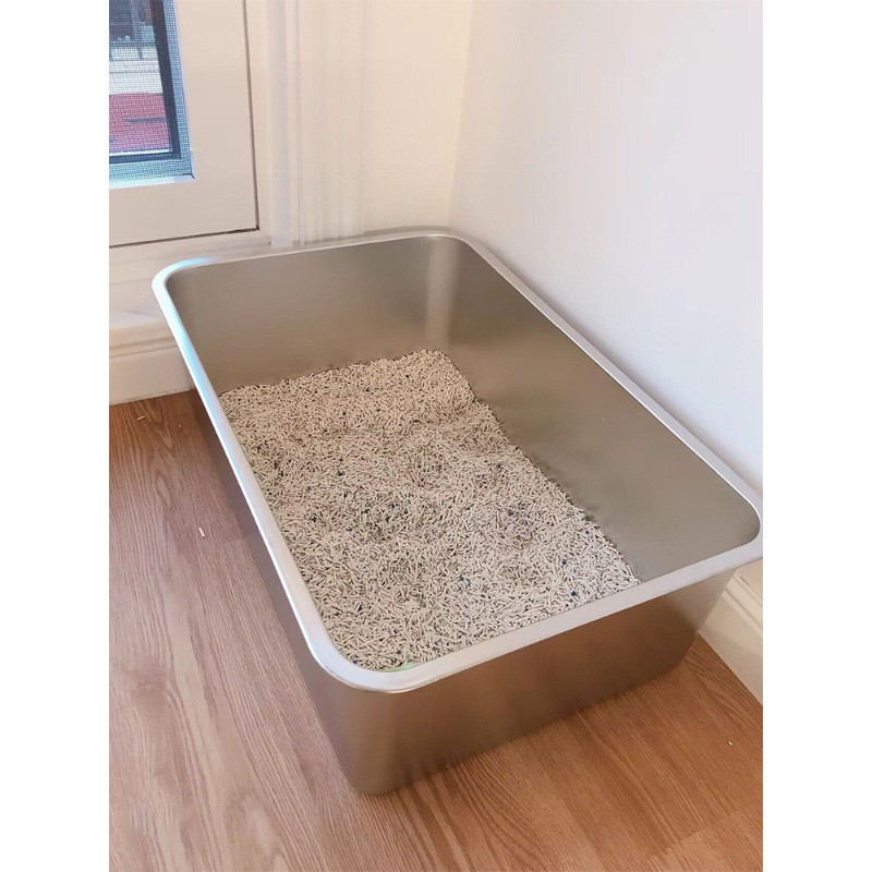 不锈钢盆猫砂盆带把手方盆食堂打饭打菜盆长方形加深方型四方盒子