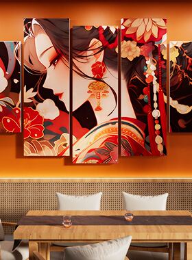 国潮风餐饮店壁画饭店墙面装饰挂画火锅烧烤包厢房雅间花旦装饰画