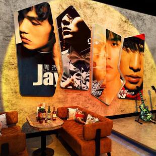 周杰伦墙面贴烧烤店房间装 饰创意酒吧场景布置黑胶唱片歌词海报画