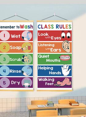 国际学校课堂英语教室规则class rules环创主题装饰防水卷轴挂画