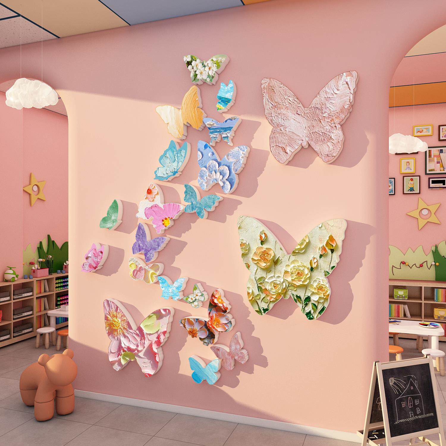 幼儿园环创主题墙面成品托管班立体蝴蝶装饰春天季布置户外造场景