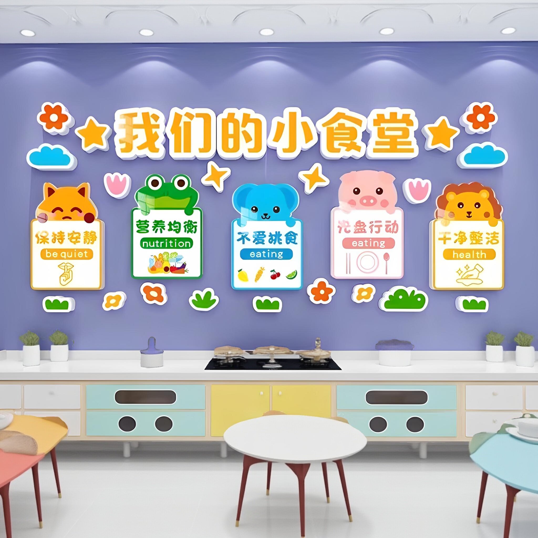 幼儿园食堂文化墙贴纸装饰环创