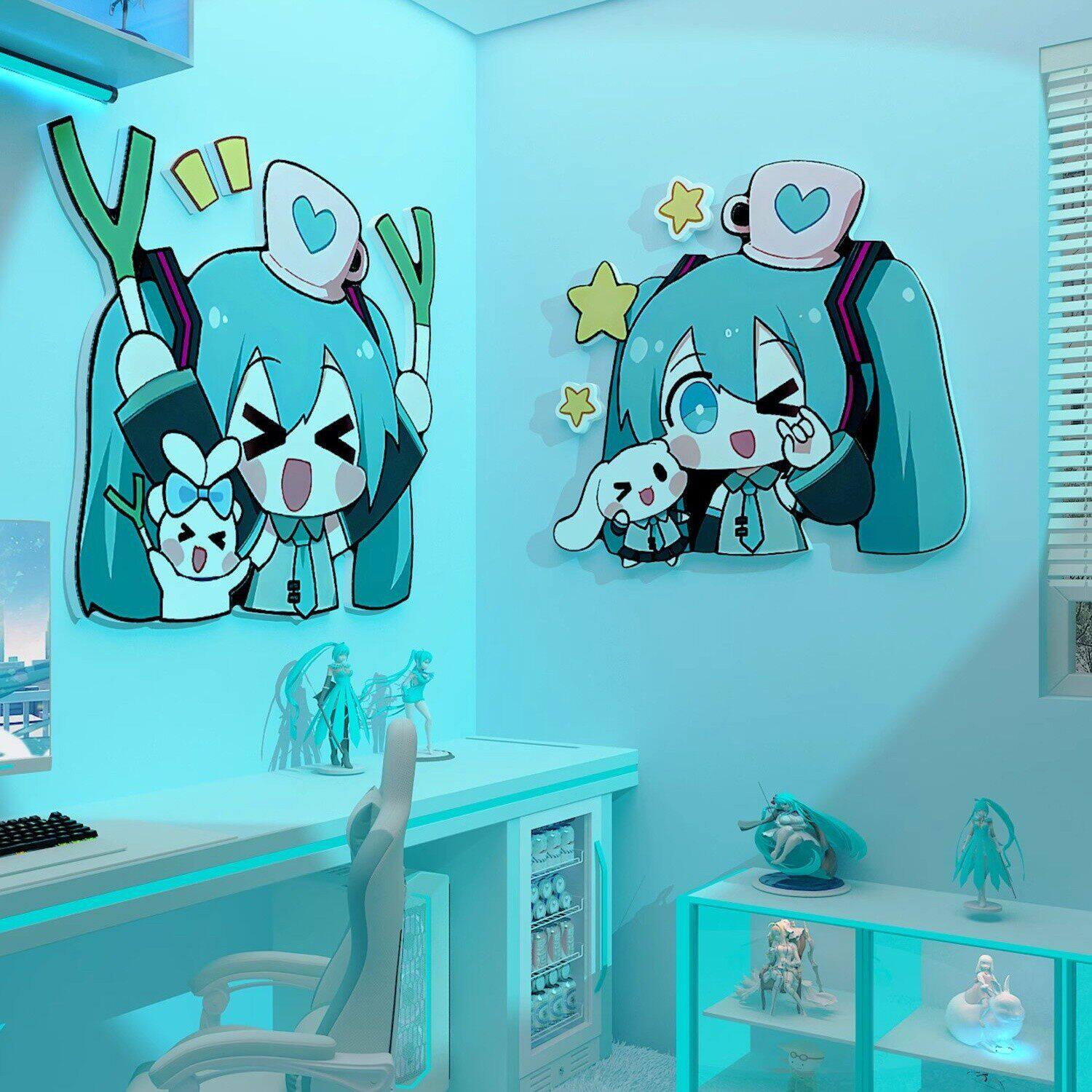 初音未来电竞脑房间布置装饰氛围背景板卧室墙面画贴纸改造小物件