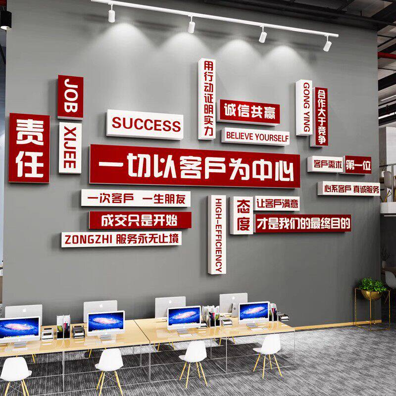 办公室墙面装饰高级感背景形象氛围布置企业文化墙励志标语贴纸画