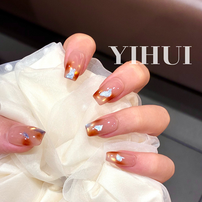 （海洋琥珀）早秋琥珀晕染美甲金色猫眼显白纯手工穿戴甲纯欲中式