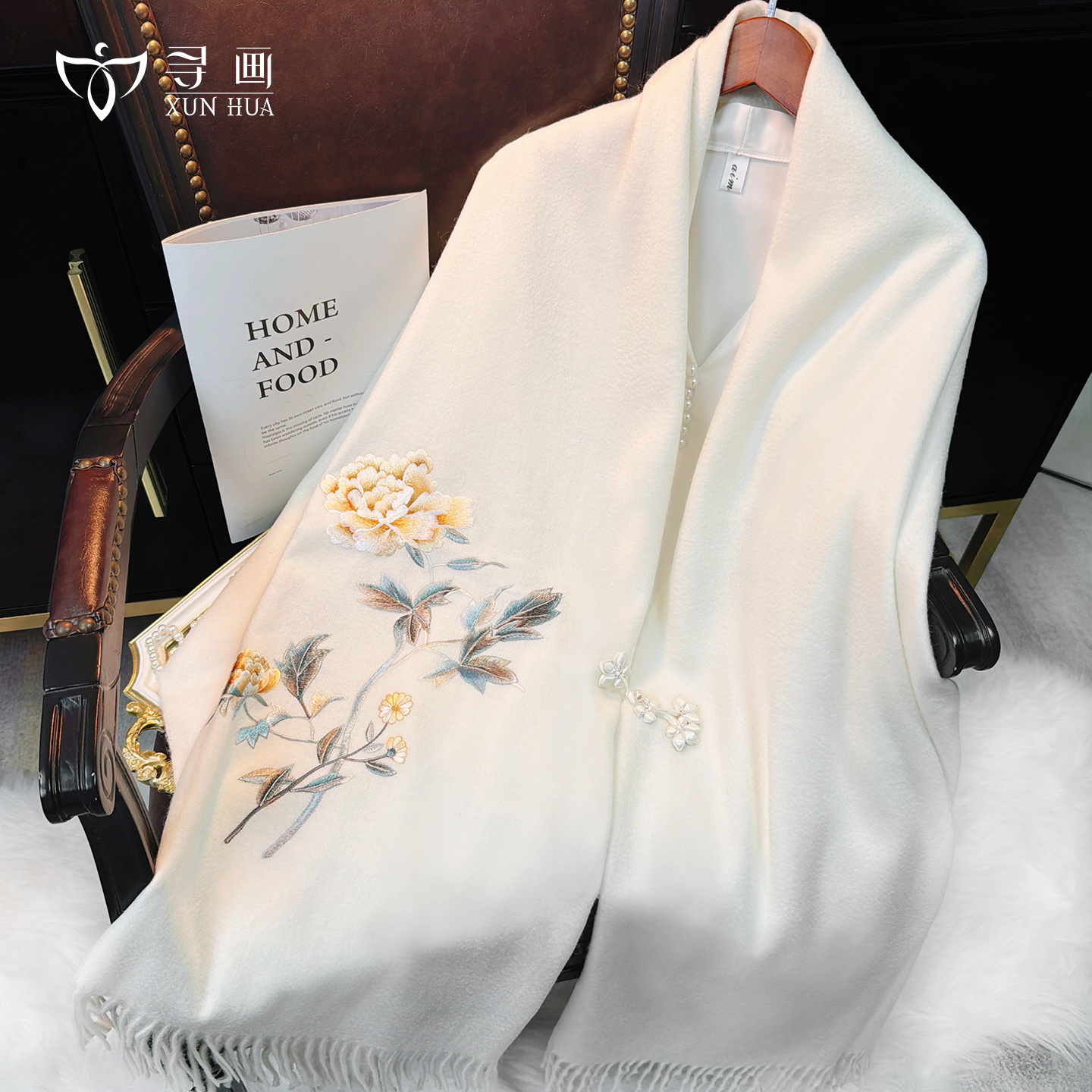 刺绣100%羊毛围巾女款2025新款冬季保暖旗袍披肩斗篷妈妈生日礼物