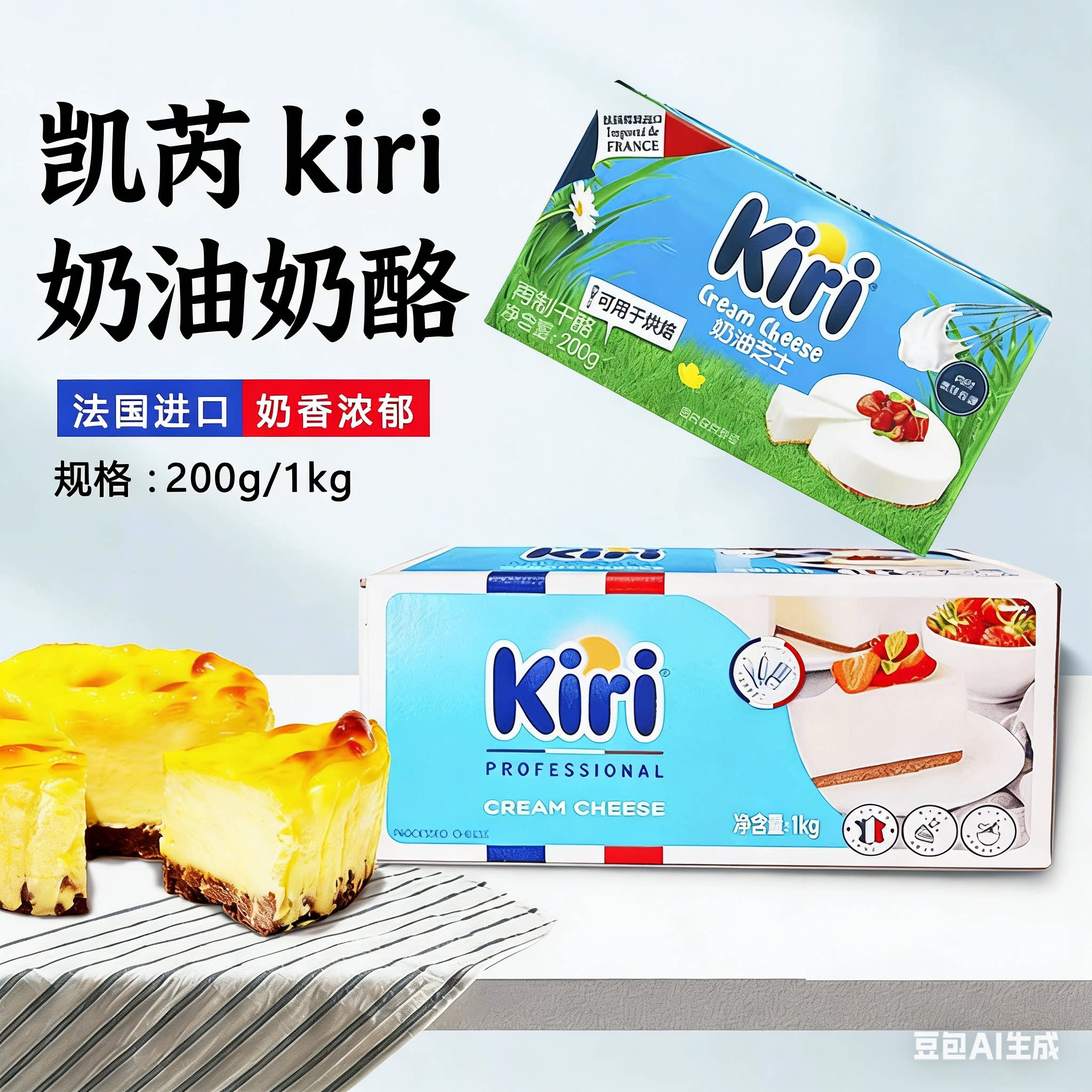 法国kiri奶油奶酪凯瑞奶油芝士1kg巴斯克慕斯蛋糕乳酪奶盖 现货