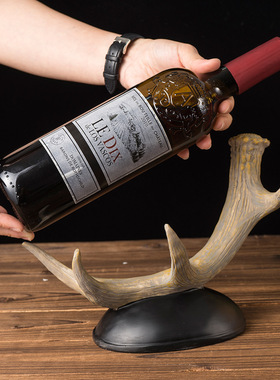 跨境鹿角红酒架树脂摆件家居酒柜电视柜客厅动物酒架装饰品工艺品