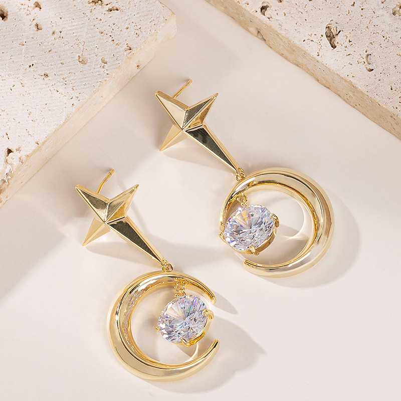 欧美跨境时尚精致星月组合耳环女小众气质时髦个性感银针耳饰