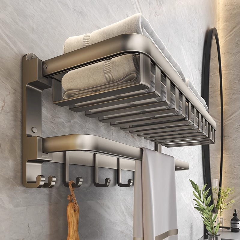 毛巾架卫生间免打孔浴巾置物架一体套件壁挂式厕所洗澡间浴室架子