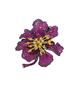 奢华绚丽满钻玫红色花朵胸针女高品质大衣外套别针胸花教师节礼物