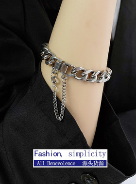 跨境新款个性古巴手链钛钢嘻哈项链欧美时尚项链百搭街头项链批发