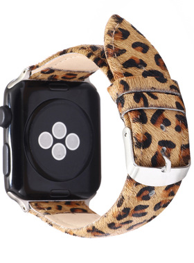 琦诺跨境时尚手腕表带真马毛豹纹斑点苹果通用腕带复古轻奢配饰品