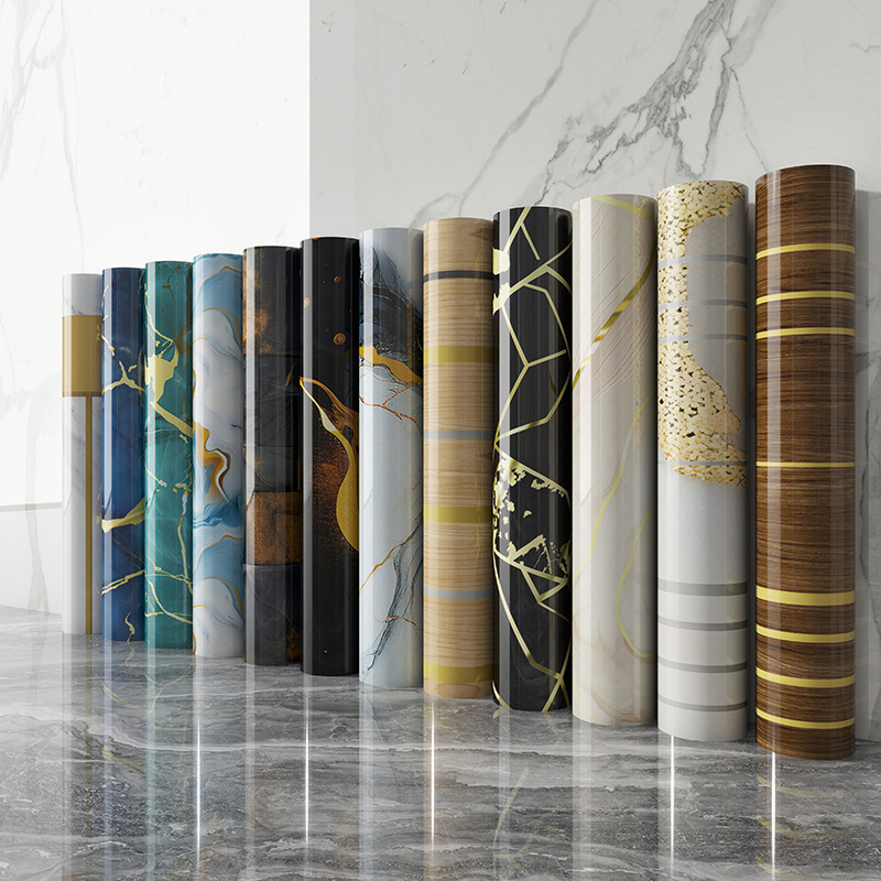 批发烫金墙纸自粘家用仿瓷砖墙贴背景墙卧室卫生间大理石贴纸