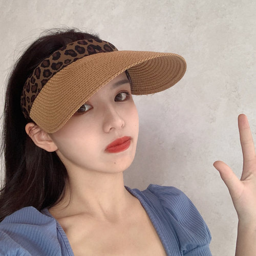 草编帽子女秋冬季鸭舌空顶帽太阳帽新款防晒遮阳帽骑车草帽冬天潮