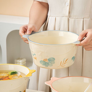 法式陶瓷双耳汤碗家用大号汤盆煲汤碗花边碗大容量防烫菜碗漂亮碗