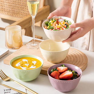 高颜值餐具甜品碗沙拉碗 珠点釉下彩陶瓷米饭碗家用2025新款
